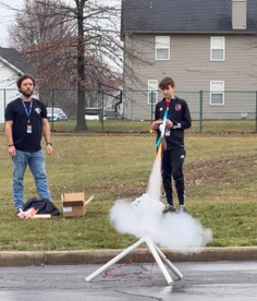 Mason Foster, 7th grader, launches his rocket behind Liberty Middle School.